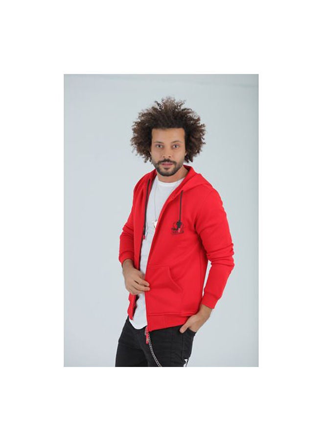 Caesar Printed Hooded Neck Hoodie Red  - Image 3