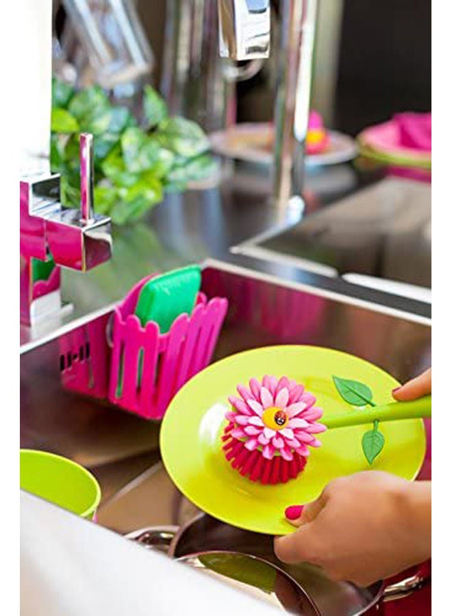 فايجر طقم علب تخزين لور باور للمغسلة من 3 قطع، فرشاة أطباق على شكل زهرة الأقحوان وإسفنجة وحامل على شكل سياج مع أداة امتصاص للتثبيت على الحائط متعددة الألوان 24.9 x 6.6 x 10.9سم - Image 3