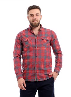 Casual Stripes Shirt Collared Neck Long Sleeve Maroon