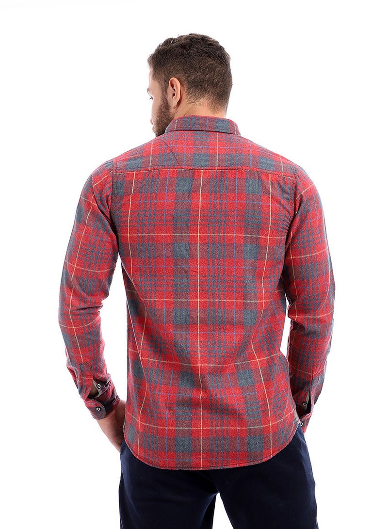 Andora - Casual Stripes Shirt Collared Neck Long Sleeve Maroon - Image 1