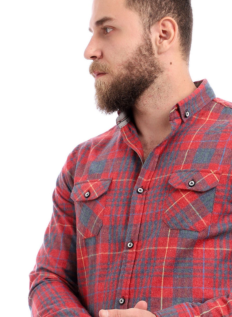 Andora - Casual Stripes Shirt Collared Neck Long Sleeve Maroon - Image 1