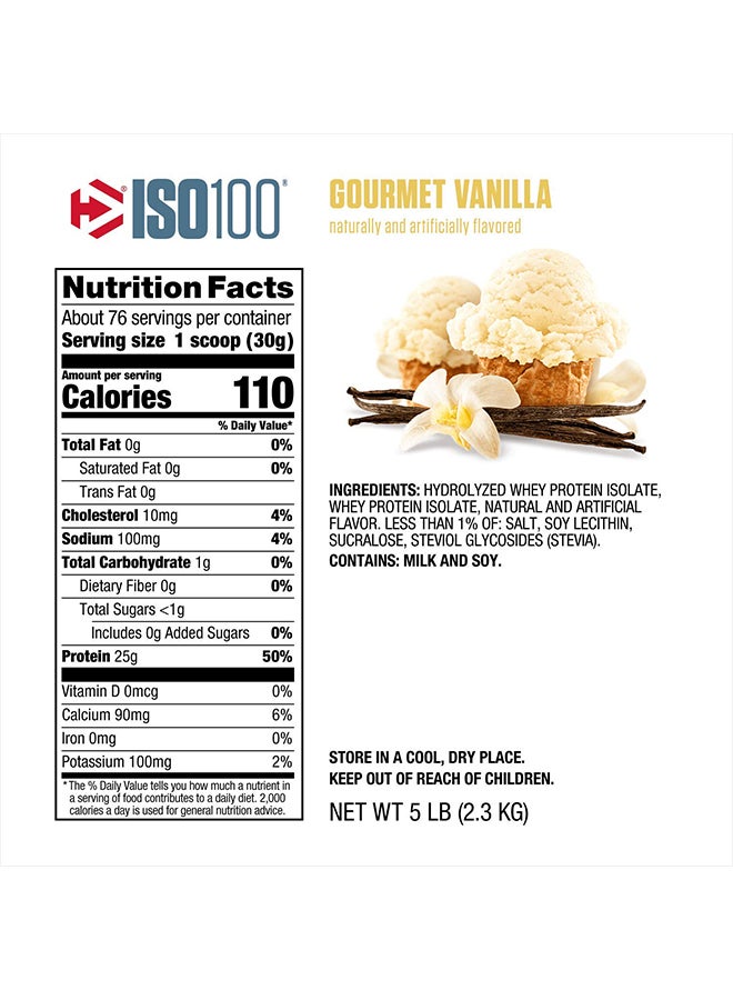 Dymatize - ISO 100 Hydrolyzed Protein Powder - Gourmet Vanilla, 5lbs, 76 Servings - Image 1
