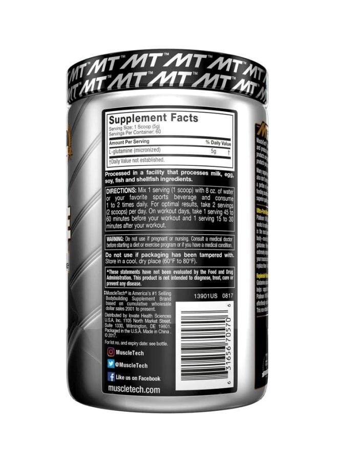 MuscleTech Platinum Glutamine - Unflavored - 60 Servings 300g  - Image 2