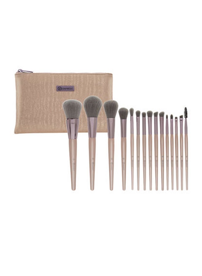 BH Cosmetics 15-Piece Make Up Brush Set Beige/Grey  - Image 1
