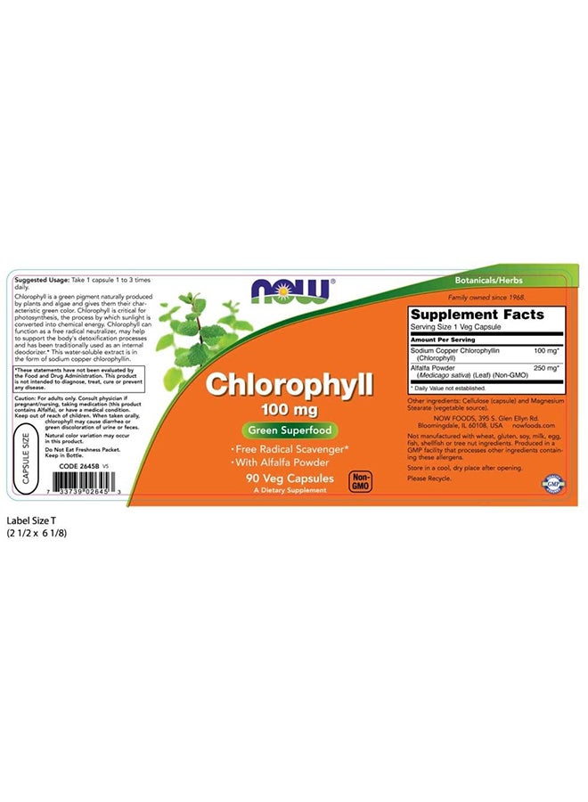 Now Foods - Chlorophyll 100 Mg Dietary Supplement  - 90 Capsules - Image 1