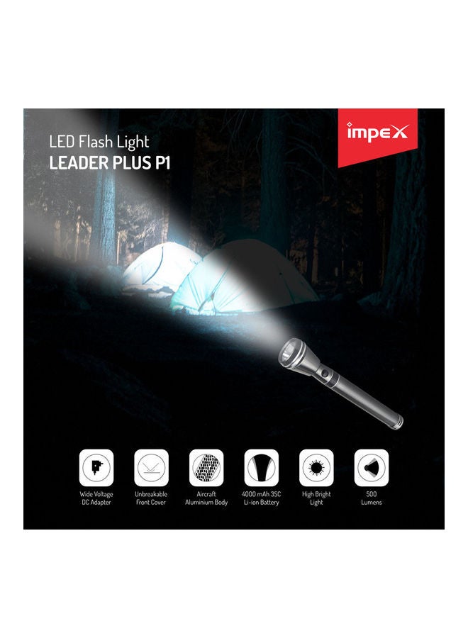 Impex - 4000 mAh 10W Cree LED Rechargeable Flashlight with USB Power Output Black 103.3x312.3x85mm - Image 1