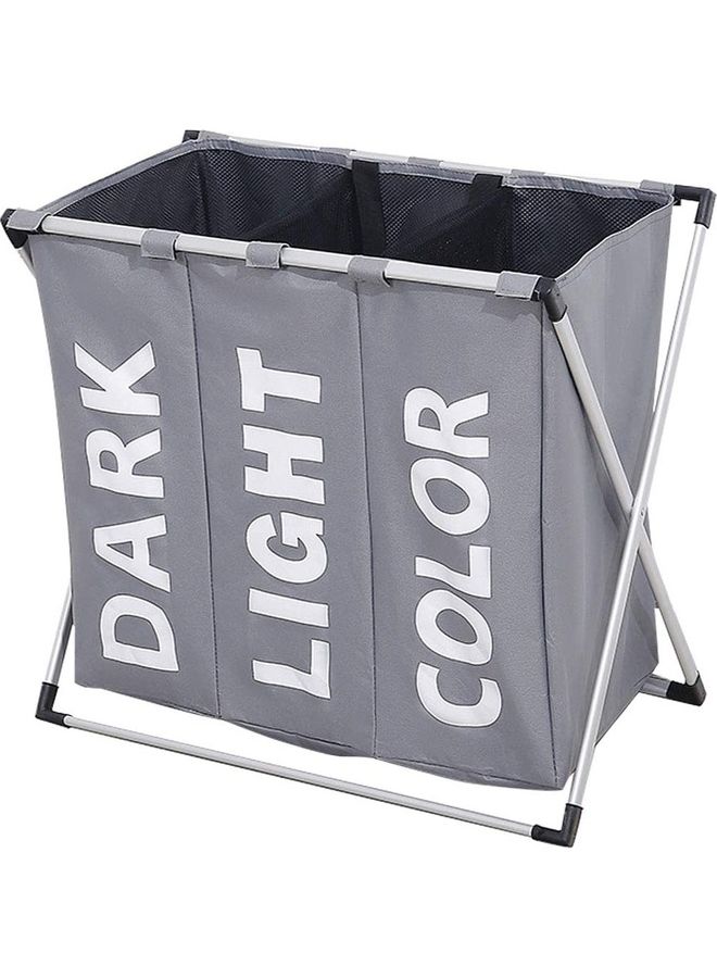Three Compartment Foldable Laundry Basket Grey 62x37x58cm - Image 1