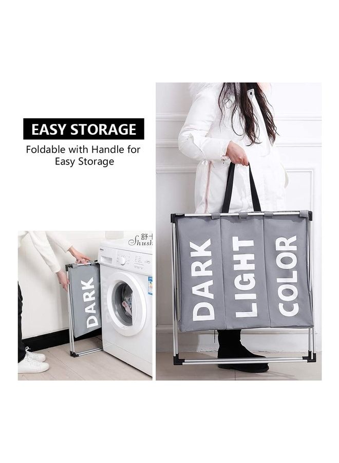 Three Compartment Foldable Laundry Basket Grey 62x37x58cm - Image 3