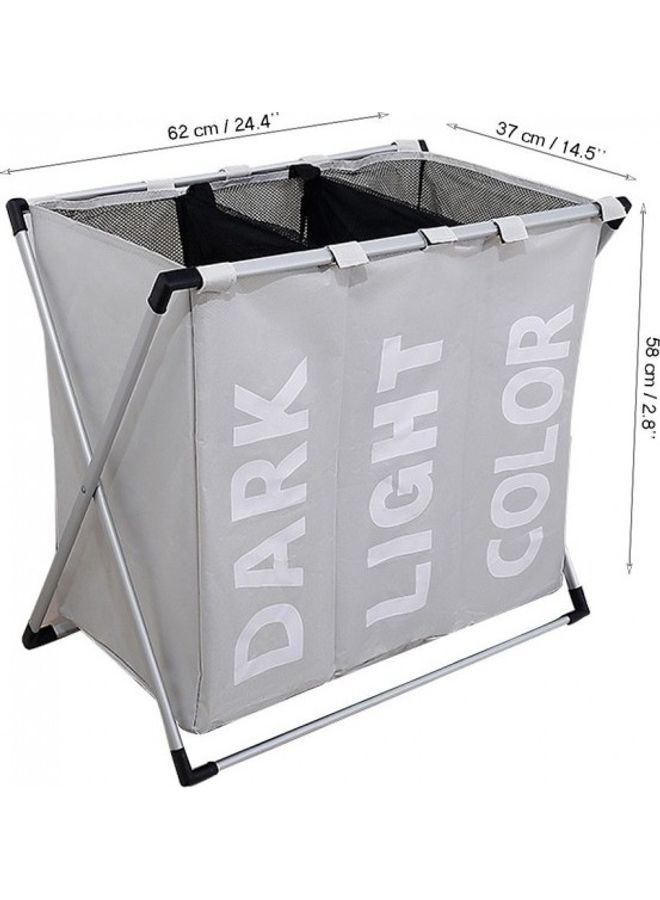 Three Compartment Foldable Laundry Basket Grey 62x37x58cm - Image 4