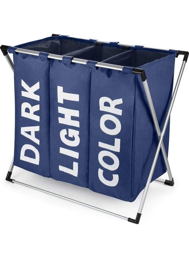 Three Compartment Foldable Laundry Basket Blue 62x37x58cm - Image 1
