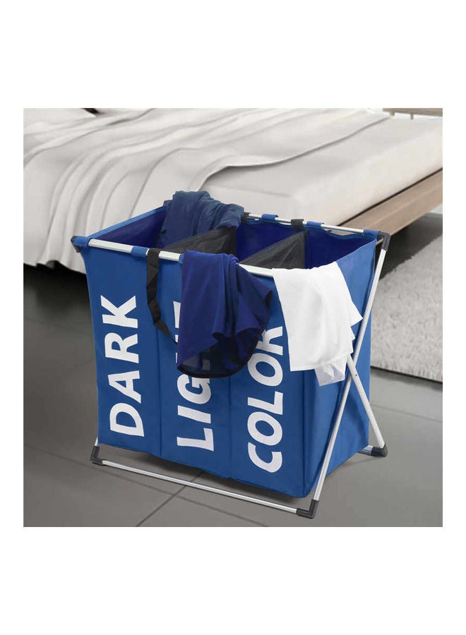Three Compartment Foldable Laundry Basket Blue 62x37x58cm - Image 2