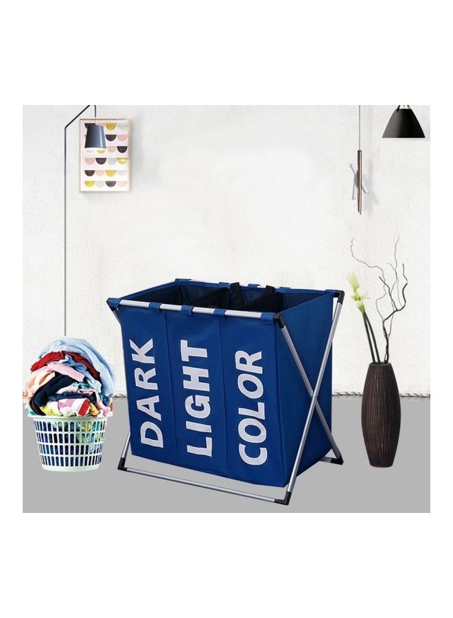 Three Compartment Foldable Laundry Basket Blue 62x37x58cm - Image 3