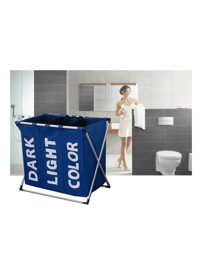 Three Compartment Foldable Laundry Basket Blue 62x37x58cm - Image 4