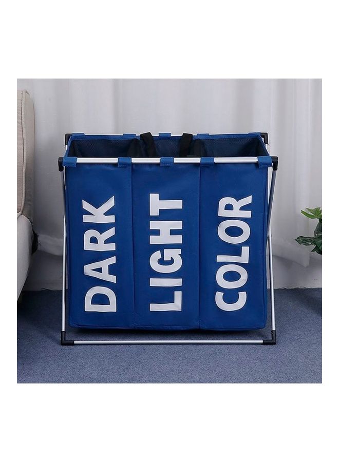 Three Compartment Foldable Laundry Basket Blue 62x37x58cm - Image 5