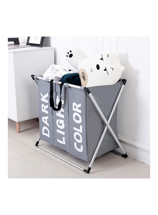 Three Compartment Foldable Laundry Basket Grey 62x37x58cm - Image 2