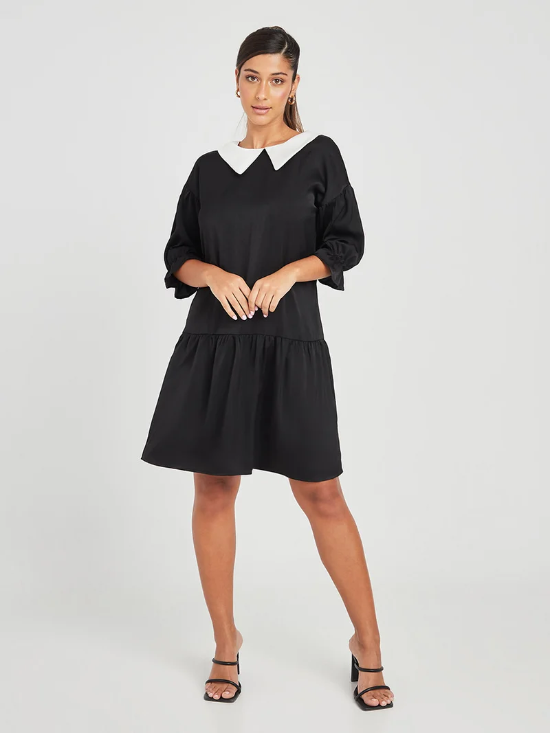 Closet By Styli Contrast Peter Pan Collar Mini Dress Black