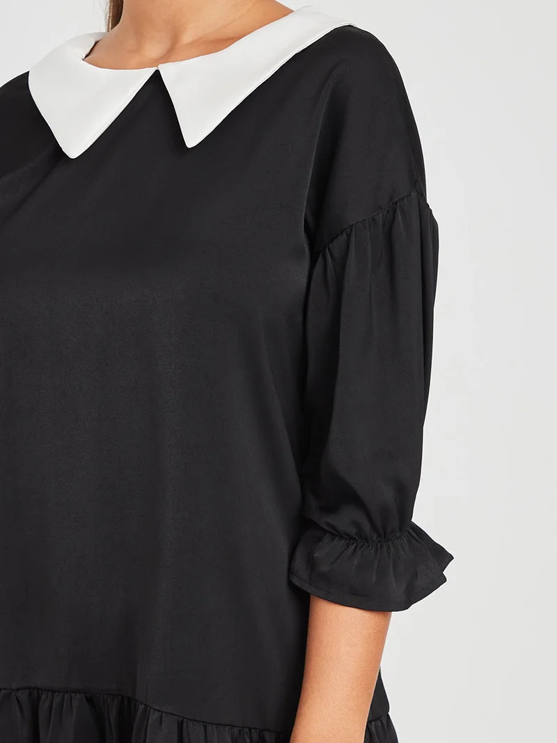 Closet By Styli Contrast Peter Pan Collar Mini Dress Black