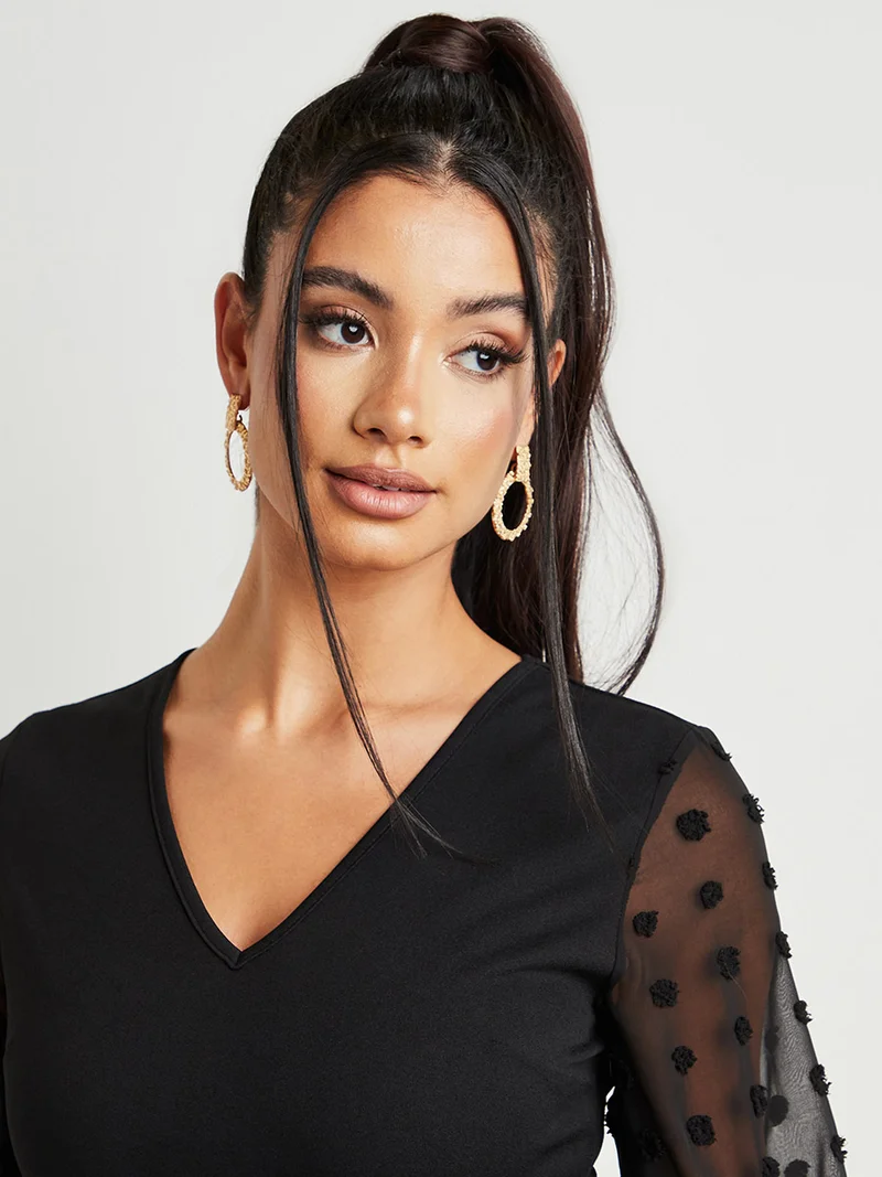 Closet By Styli Plain V-Neck Mini Dress Black