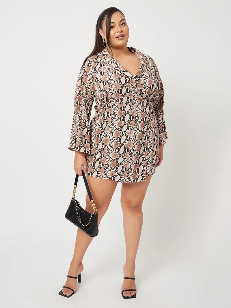 Closet By Styli Long Snake Print Wrap Mini Dress Plus Size Multicolour