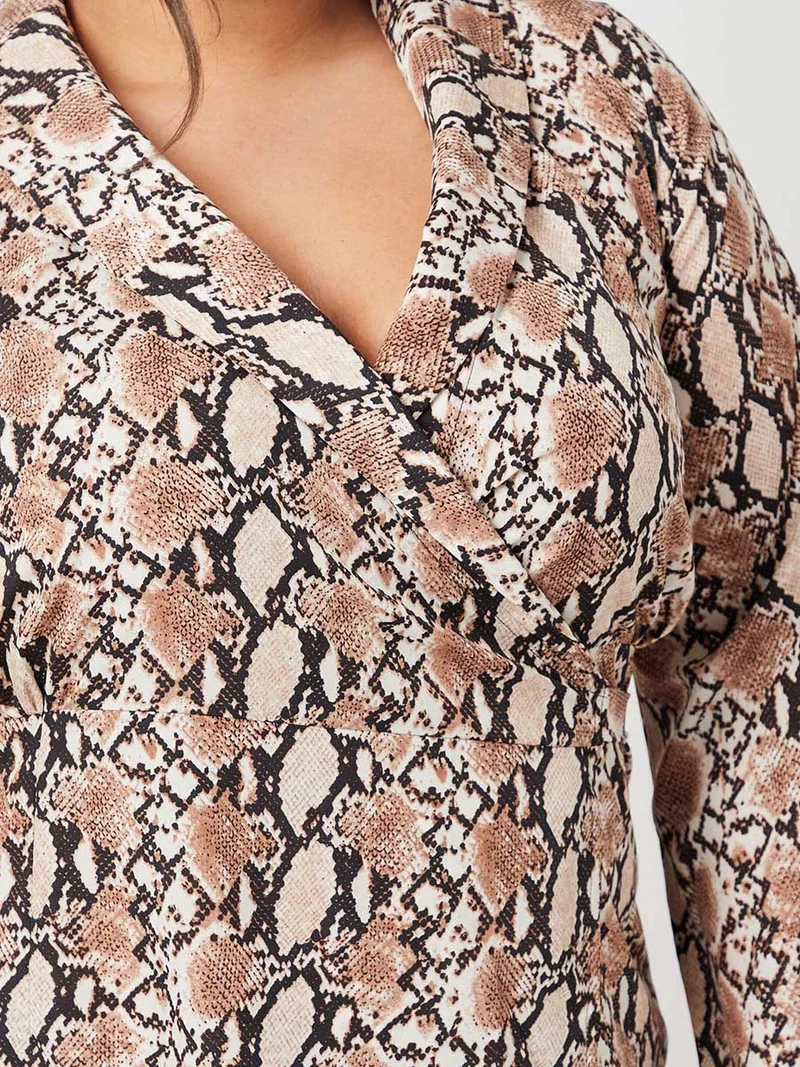 Closet By Styli Long Snake Print Wrap Mini Dress Plus Size Multicolour