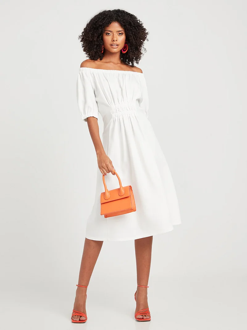 Closet By Styli Short Off Shoulder A-Line Midi Dress White