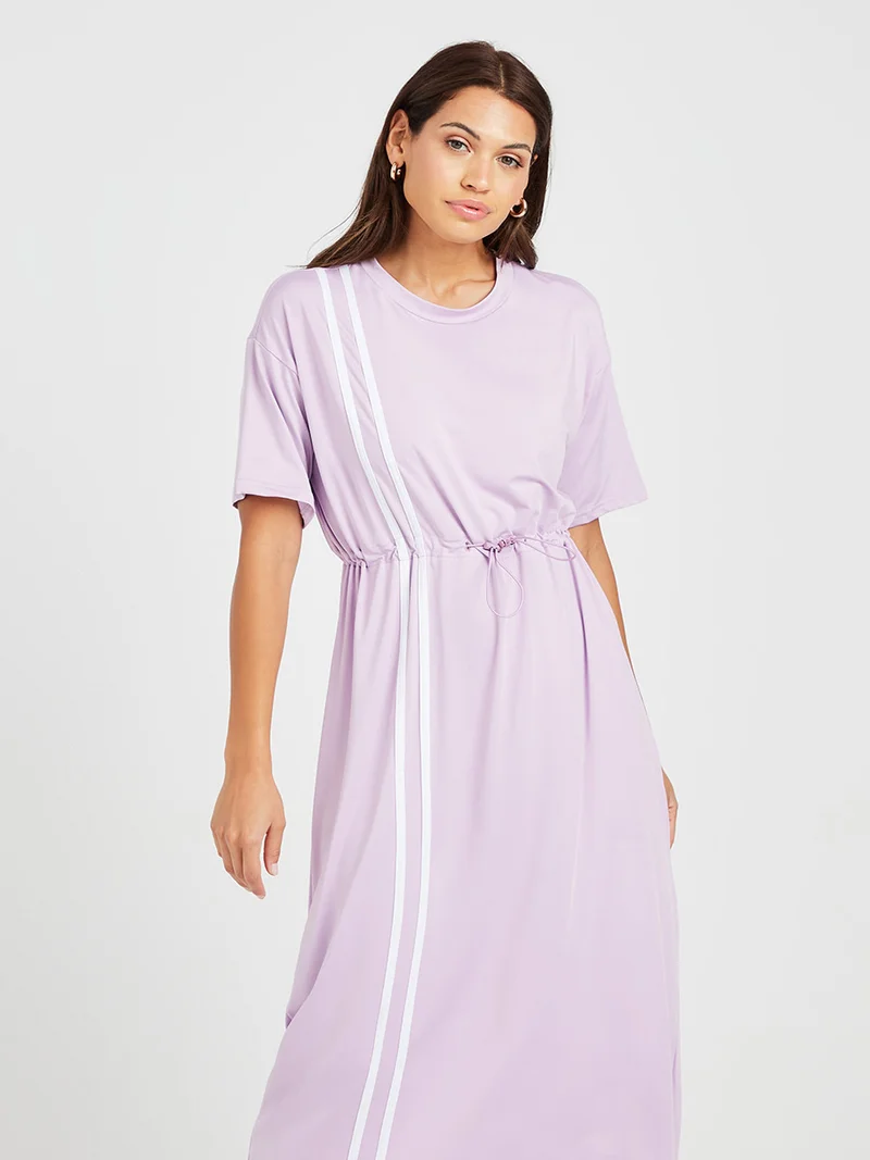 Closet By Styli Drawstring Cord Side Striped Midi Dress Lilac