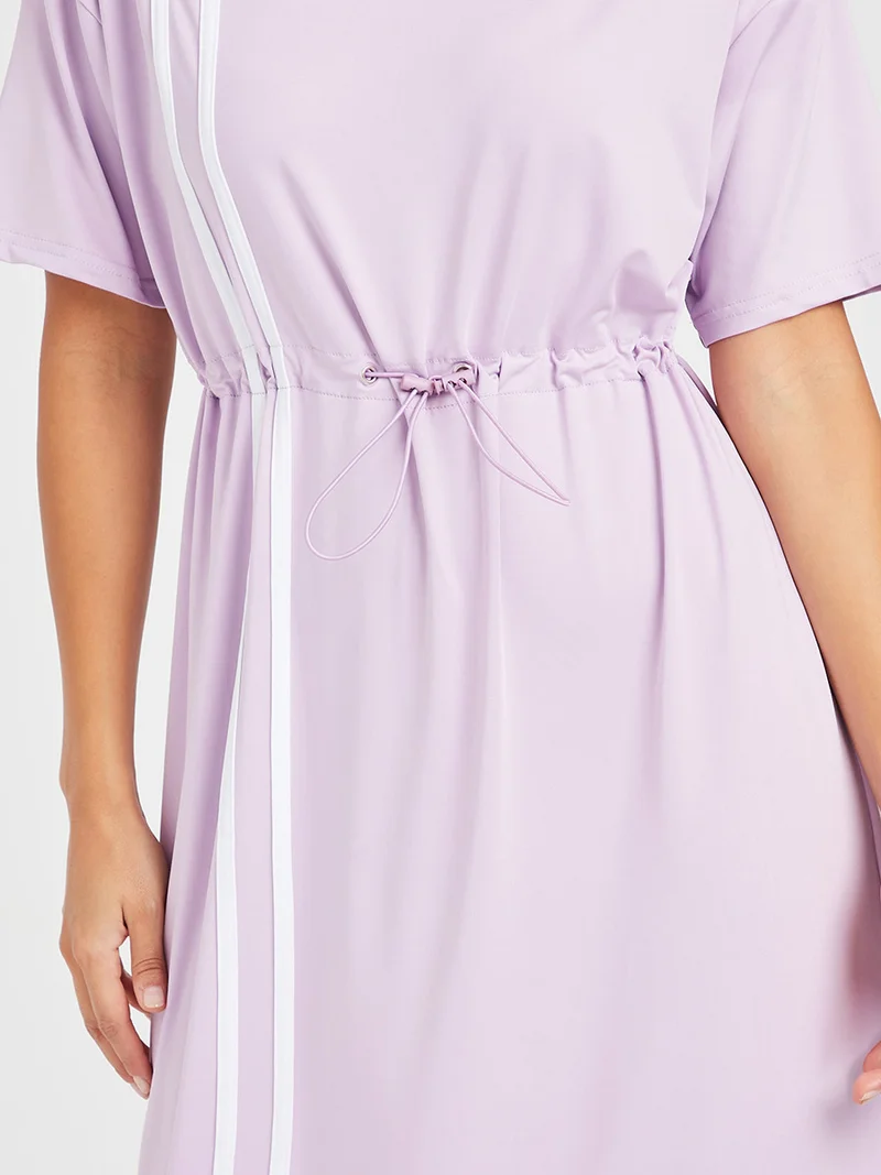 Closet By Styli Drawstring Cord Side Striped Midi Dress Lilac
