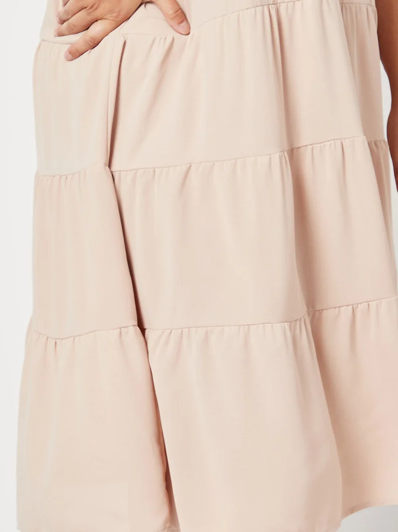 Closet By Styli Button Detail Tiered Midi Dress Plus Size Beige