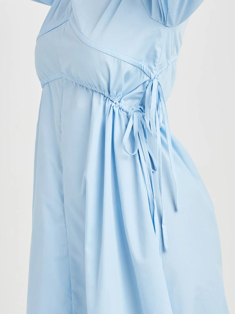 Closet By Styli Ruched Side Detail Woven A-Line Midi Dress Blue