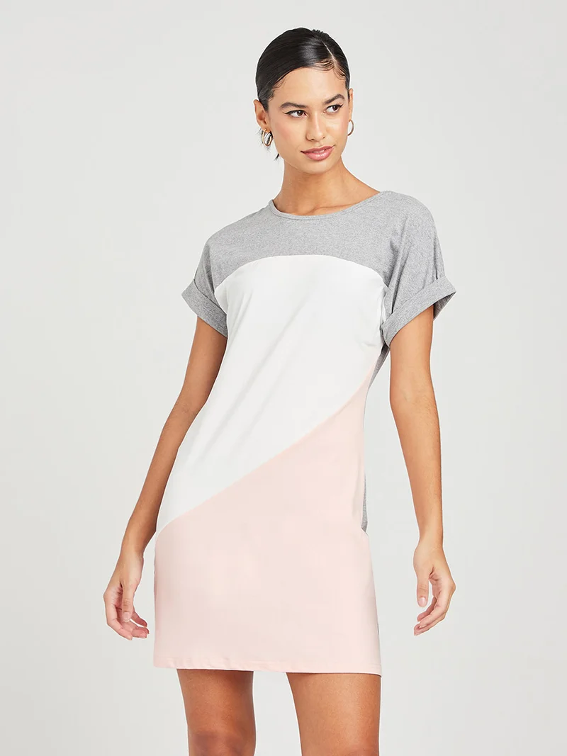 Closet By Styli Turn Up Colourblock Knitted T-Shirt Mini Dress Multicolour