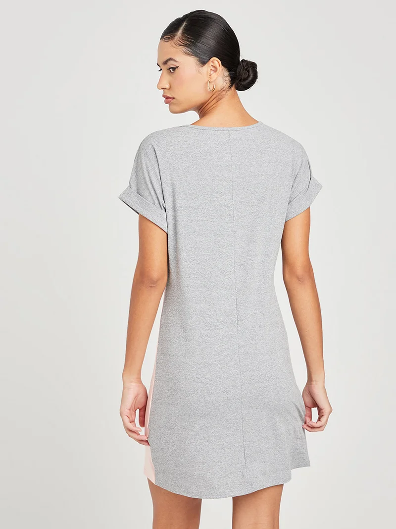 Closet By Styli Turn Up Colourblock Knitted T-Shirt Mini Dress Multicolour