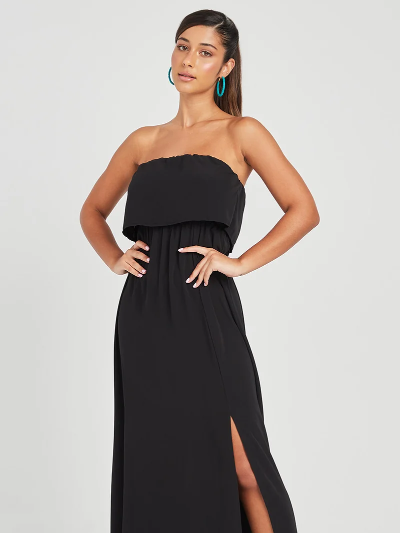 كلوزيت باي ستايلي Strapless Bardot Neck Plain A-Line Front Slit Maxi Dress