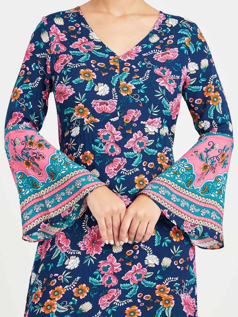 Closet By Styli Bell Sleeves Floral Print Woven A-Line Maxi Dress Multicolour