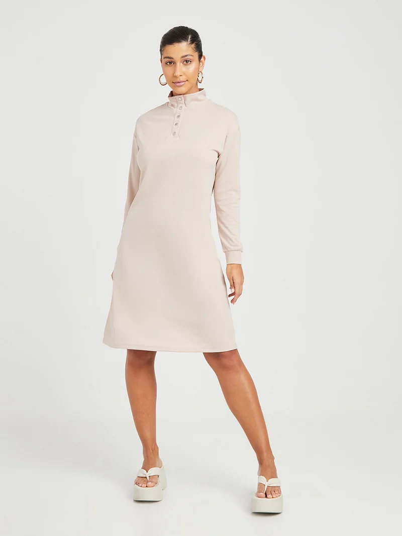 Closet By Styli Plain Bodycon Mini Dress Beige