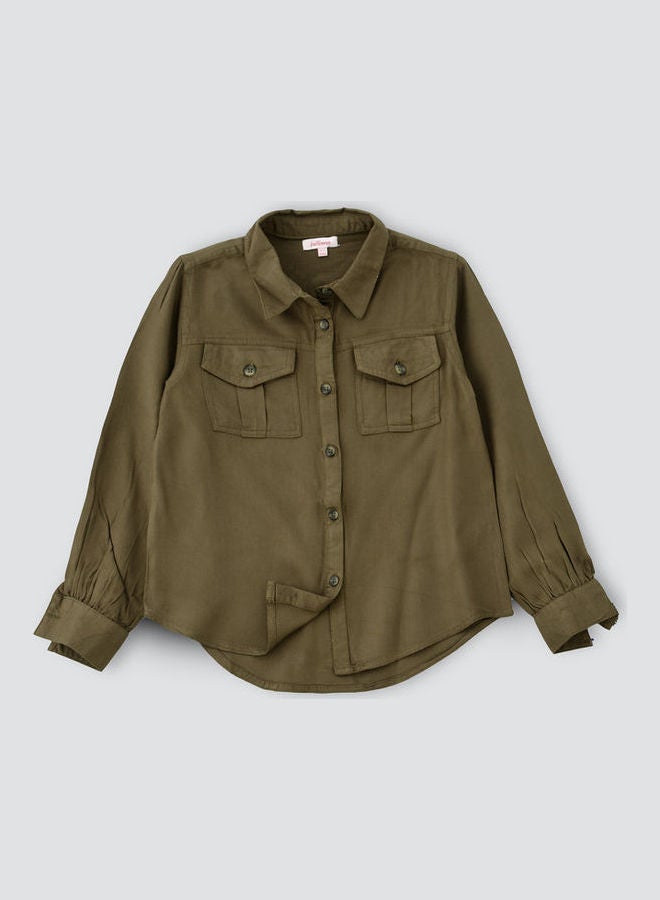 Jelliene Front Pocket Woven Shirt Olive - Image 1