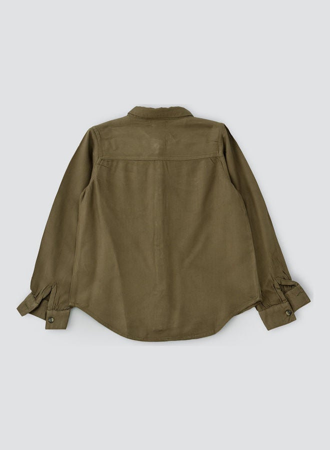 Jelliene Front Pocket Woven Shirt Olive - Image 2