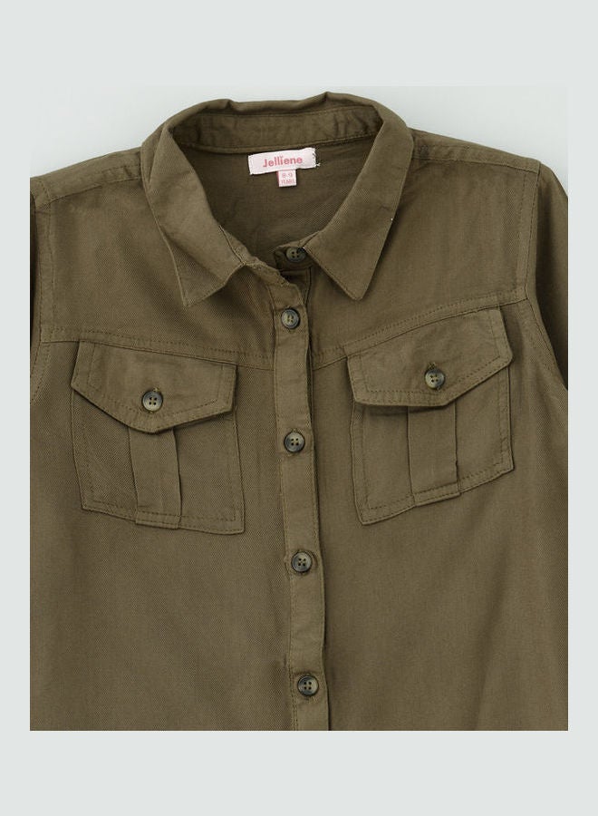 Jelliene Front Pocket Woven Shirt Olive - Image 3
