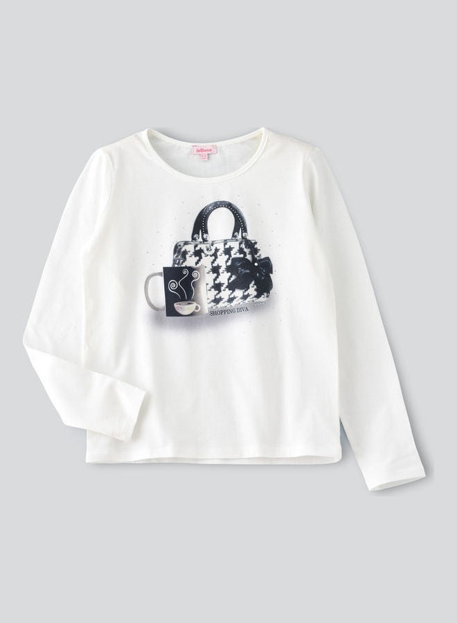 Jelliene - Round Neck Knitted Long Sleeve T-Shirt Ivory - Image 1