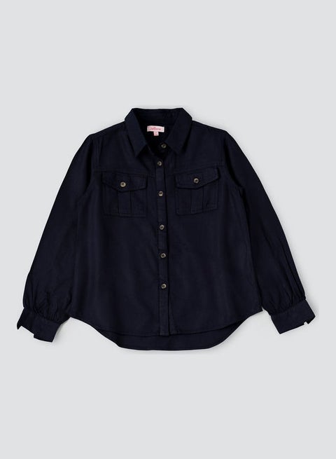 Front Pocket Woven Shirt Navy Blue