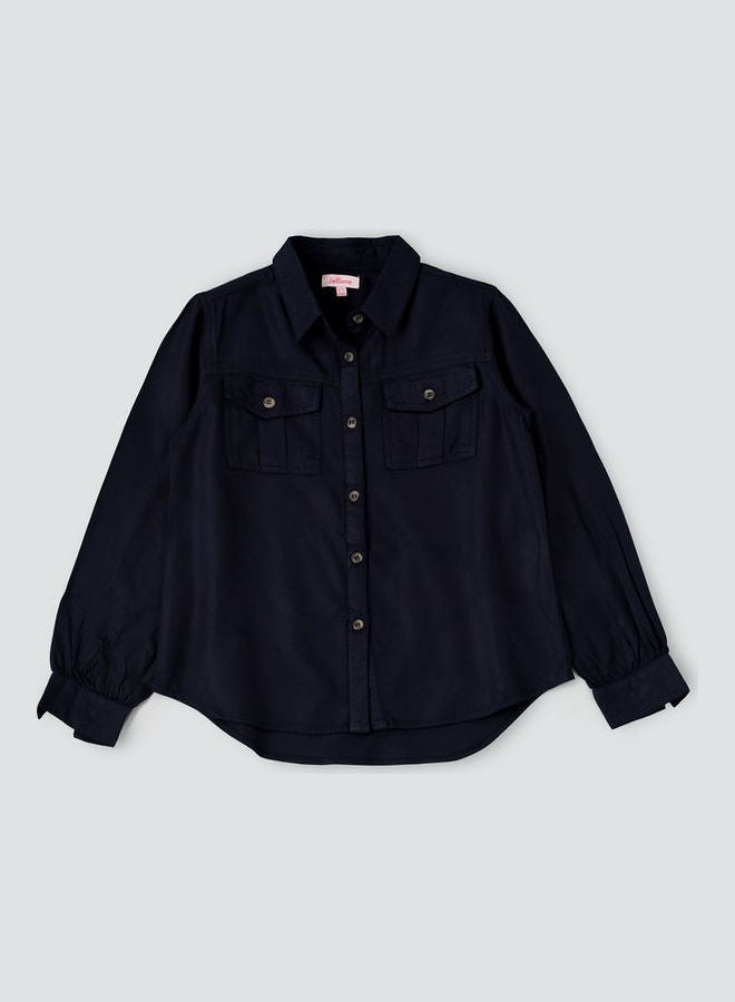 Jelliene Front Pocket Woven Shirt Navy Blue  - Image 1