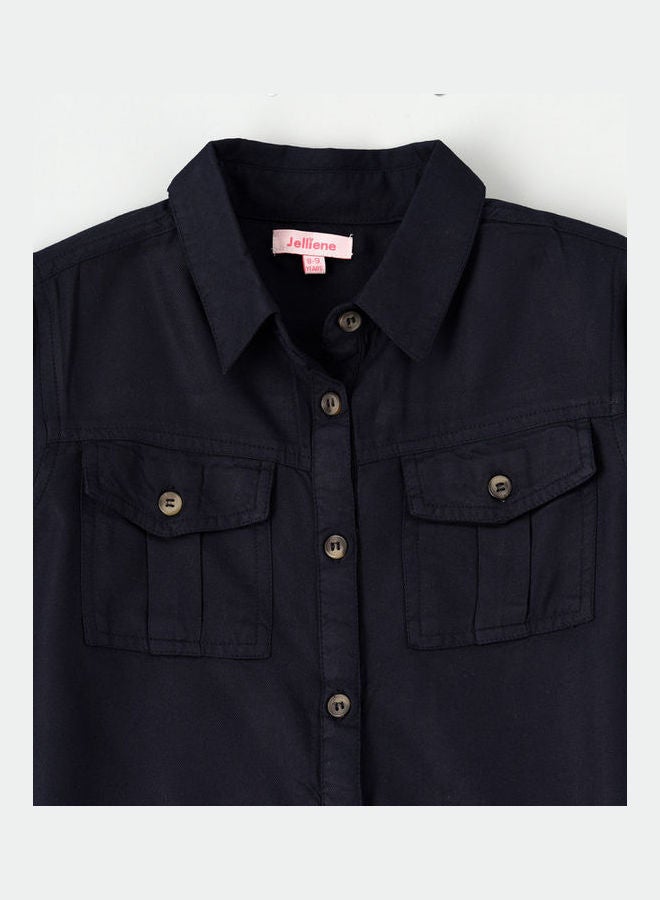 Jelliene Front Pocket Woven Shirt Navy Blue  - Image 3