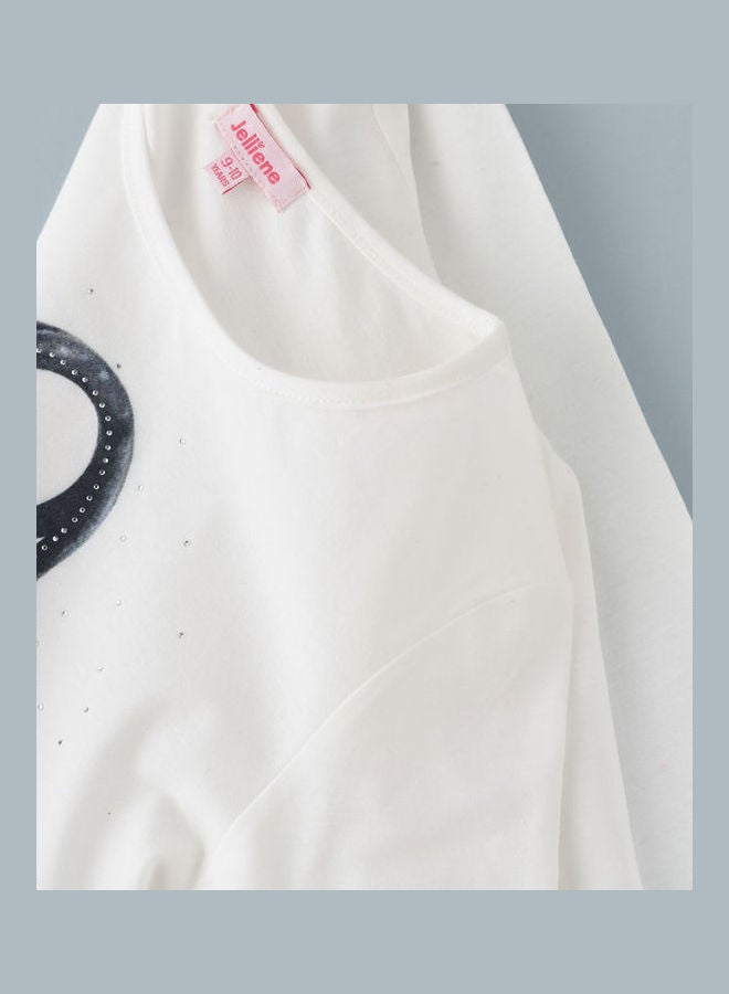 Jelliene - Round Neck Knitted Long Sleeve T-Shirt Ivory - Image 1
