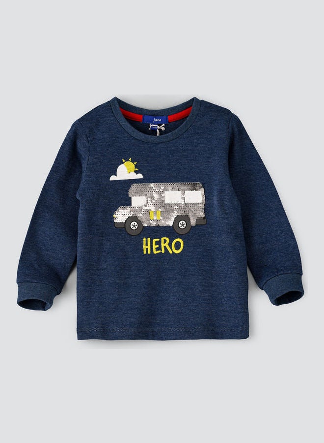 JAM AOP Knitted Sweatshirt Dark Blue Melange  - Image 1