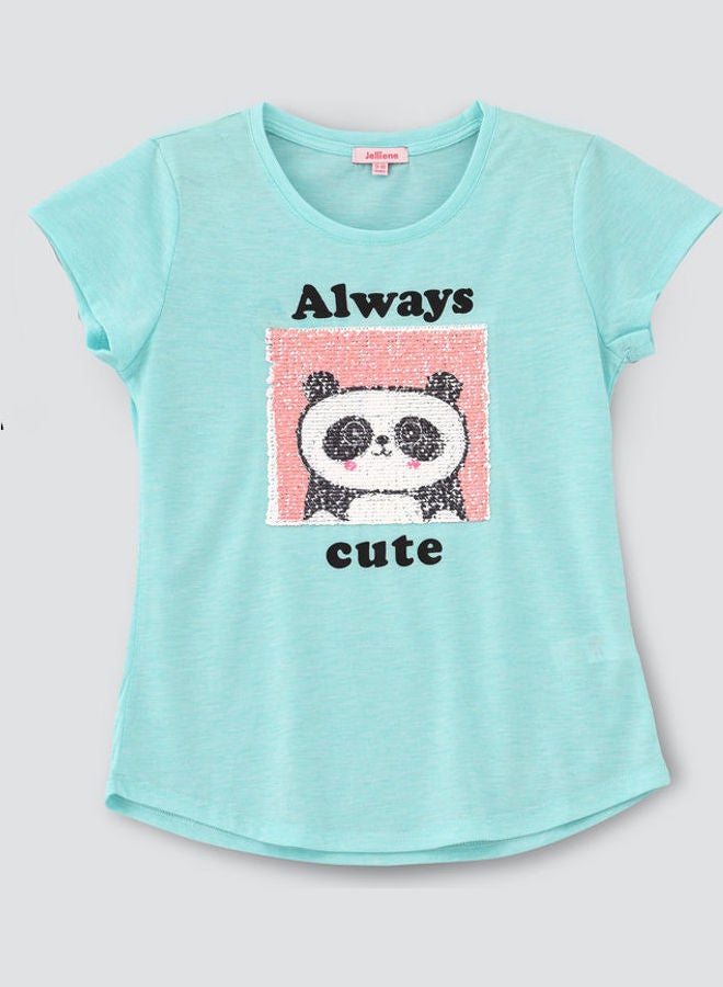 Jelliene Round Neck Knit T-Shirt Light Blue  - Image 1