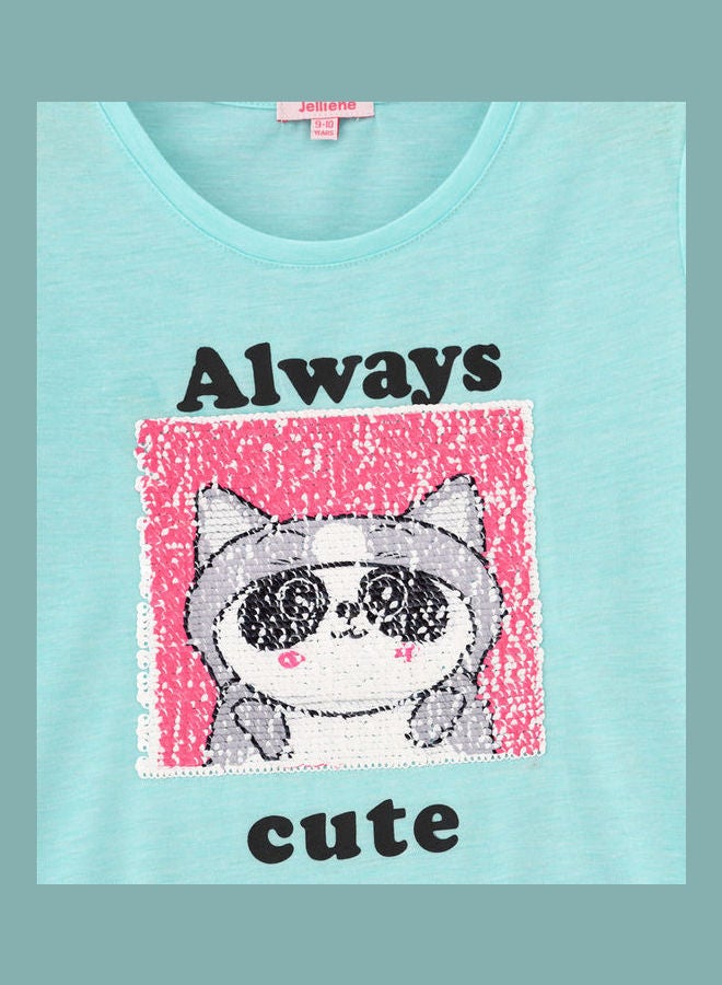 Jelliene Round Neck Knit T-Shirt Light Blue  - Image 3