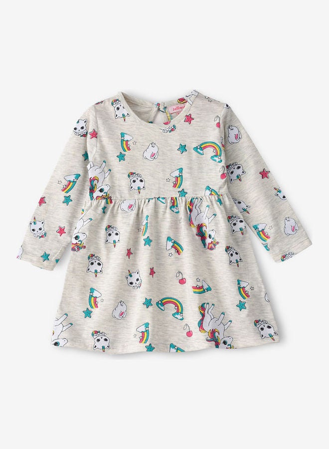 جيلين فستان كاجوال منسوج مطبوع بالكامل خليط من اللون الرمادي الفاتح - Image 1