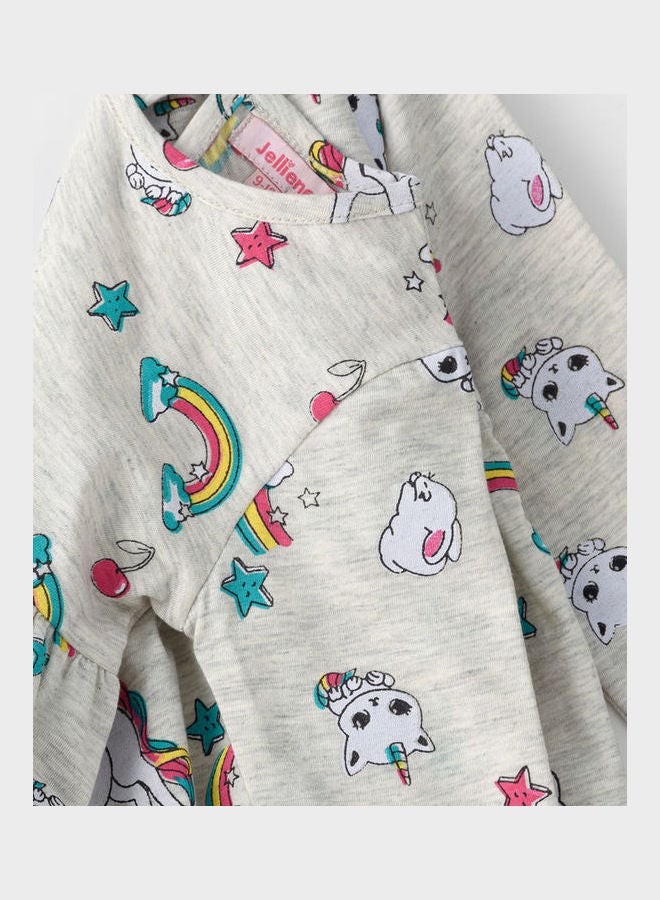 جيلين فستان كاجوال منسوج مطبوع بالكامل خليط من اللون الرمادي الفاتح - Image 4