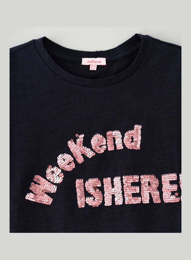 Jelliene Round Neck Knitted Top Navy Blue  - Image 3