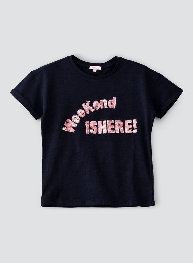 Jelliene Round Neck Knitted Top Navy Blue  - Image 1