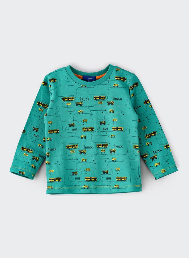 JAM Round Neck AOP Knitted Top Medium Green - Image 1